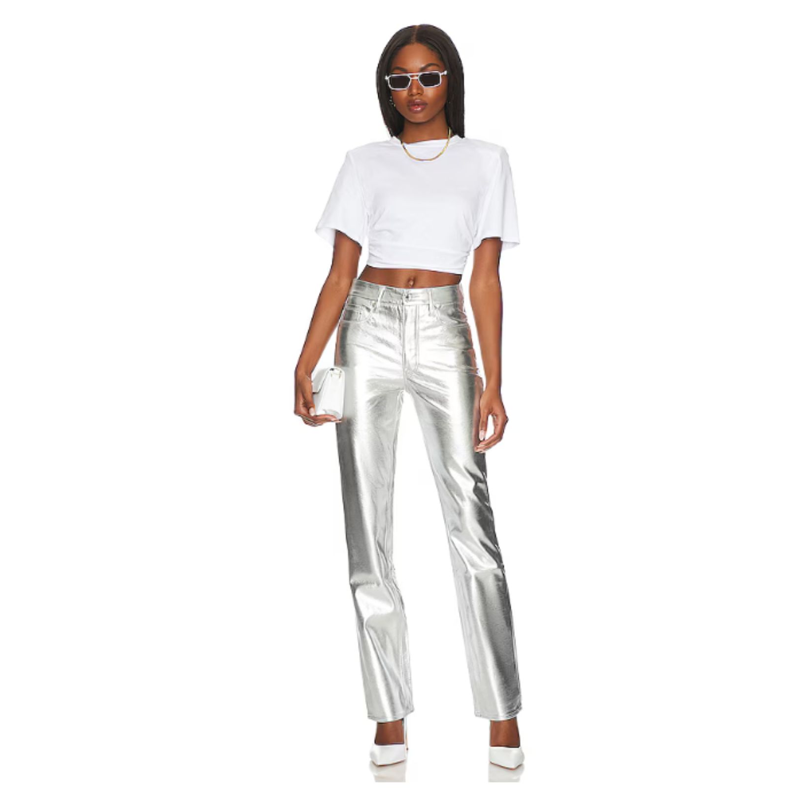 Faux Leather Silver Good Icon Straight - Good American - Women's 25 - New W Tags